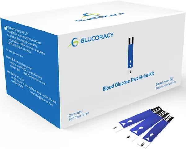 300 Counts Blood Glucose Test Strips, Only Works with Glucoracy G-425-2 Blood Sugar Monitor, Self Diabetes Blood Glucose Home Monitoring, 6 Vials 50 Pieces Per Vial