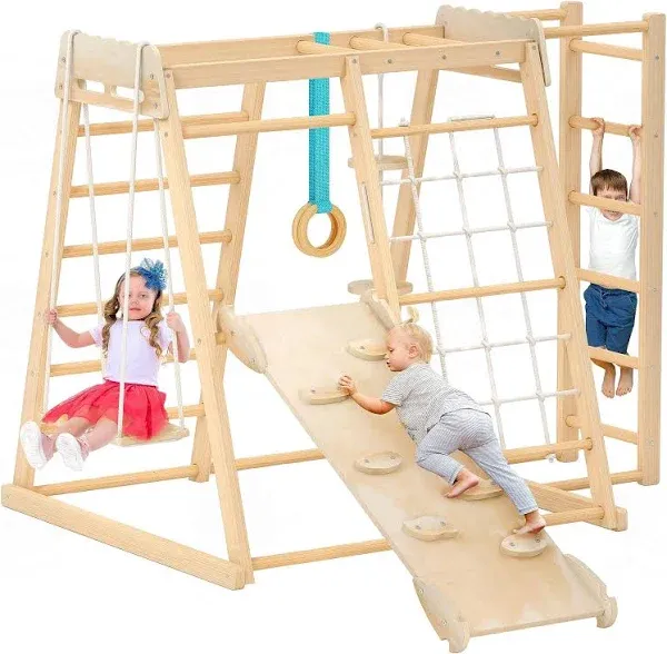 Wofafa Jungle Gym, Toddler Climbing Toys, Indoor Playground Climbing Toys for Toddlers, Montessori Style Playground Sets for Backyards with Slide, CL