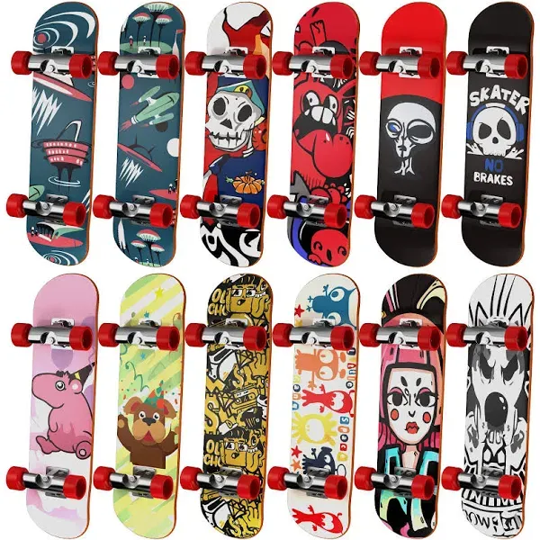 Finger Skateboards for Kids Set of 12, Mini Skateboard Fingerboards 12 Pieces Finger Toys Pack, Gifts for Kids Children Finger Skater