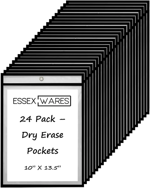 24 Pack Dry Erase Pockets – Black – by Essex Wares – Teacher Lessons in a Cla...