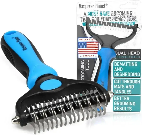 Maxpower Planet Pet Grooming Brush Double Sided Shedding Dematting Undercoat Rake For Dogs