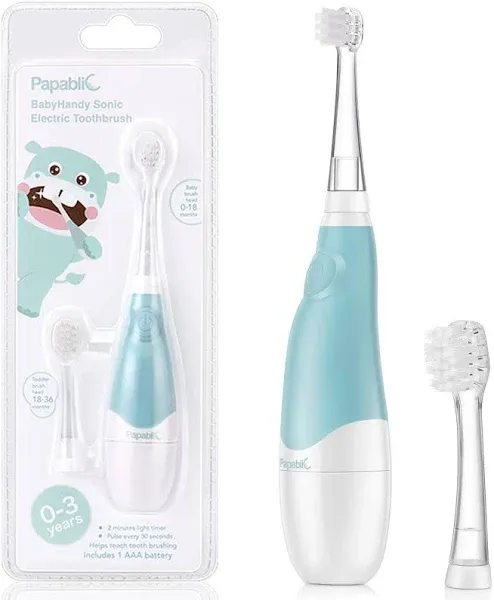 Papablic BabyHandy 2-Stage Sonic Electric Toothbrush for Babies and Toddlers Ages 0-3 Years, Pink