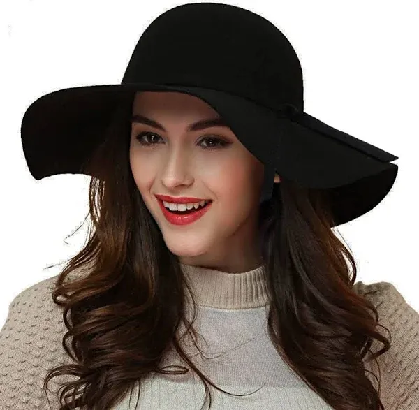 Women's 100% Wool Foldable Wide Brim Retro Fedora Floppy Felt Bowler Hat