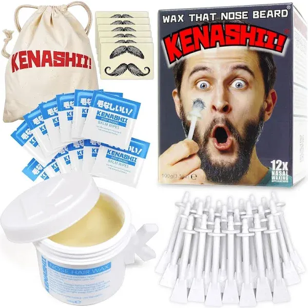 KENASHII Nose Wax Kit | 100 g Wax, 24 Applicators | Hair Removal Kit for Men and Women | Includes Balm Wipes and Mustache Guards | Lasts up to 5 Weeks