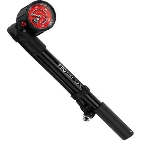 PRO BIKE TOOL Shock Pump for Mountain and Road Bikes - High Pressure 300 PSI Bike Shock Pump - Ideal for Front Fork and Rear Suspension Air Shock - No Leak Valve and T-Handle Design - Industrial Gauge