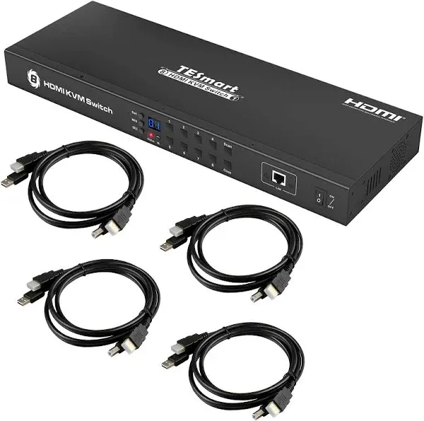 TESmart 8-Port HDMI KVM Switch - Autoscan, Rackmount, Ethernet, USB Hub, 4K 30hz