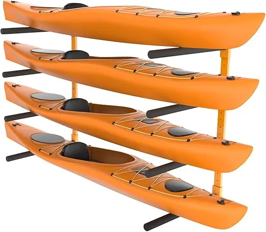 VEVOR Wall Kayak Storage Rack, 4-Capacity Wall Mounted Kayak Holders for Kayak Canoe Paddle Board, Kayak Storage Hooks with Adjustable Padded Arms, 400 LBS Load Kayak Hanger for Indoor Outdoor Garage