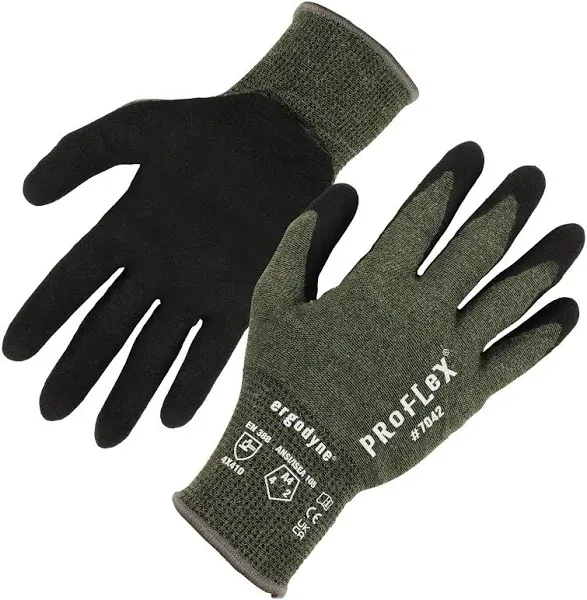 ergodyne ProFlex 7042 ANSI A4 Nitrile-Coated CR Gloves, Green, 2X-Large, Pair