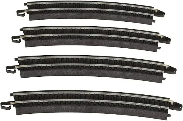 Bachmann Trains - Snap-Fit E-Z Track 18” Radius Curved Track (4/card) - Steel Alloy Rail With Black Roadbed - HO Scale