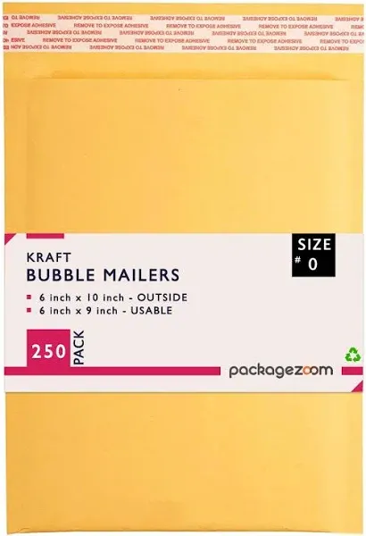 250 Pack 6x10 Inches Kraft Bubble Mailer Self Seal Bubble Shipping Envelopes