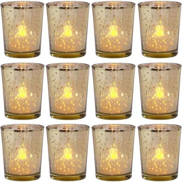 Elements Gold Mercury Glass Votives Holders, Set of 12, Candle Holder, Tealight Holder, Wedding Centerpiece, Table Decor, Valentines Day