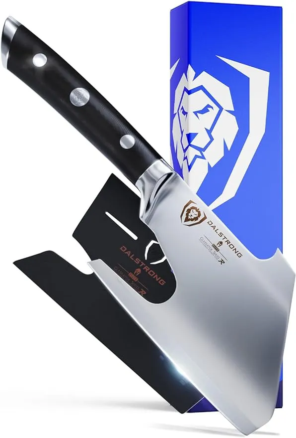 Dalstrong Meat Cleaver Knife Axe - 5"- Gladiator Series- High Carbon Steel-Black Handle - Heavy Duty Giftable BBQ Hatchet - Razor Sharp Kitchen Knife-Sheath Chef Knife-NSF Certified