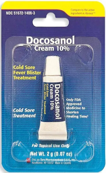 TARO Cold Sore/Fever Blister Treatment - Docosanol 10% Cream (0.07 oz - 1 Tube)