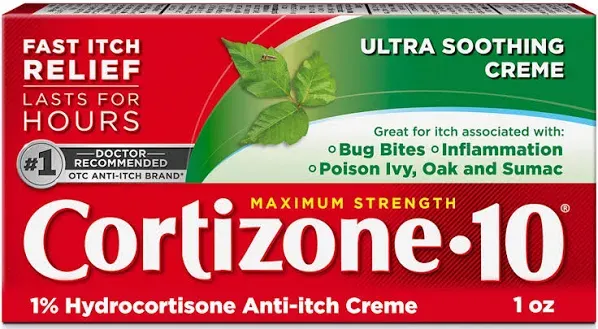 Cortizone 10 Maximum Strength Ultra Soothing Anti-Itch Cream, 1% Hydrocortisone Creme, 2 oz.