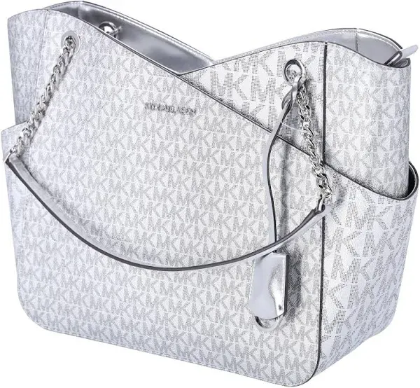 Michael Kors Jet Set Travel Large Chain Tote Shoulder Bag MK Silver