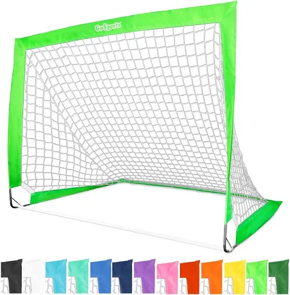 GoSports Portable Soccer Goals for Kids - 13 Color Options - Choose 4 x 3 ft or 6 x 4 ft - Team Tone Pop Up Nets for Backyard