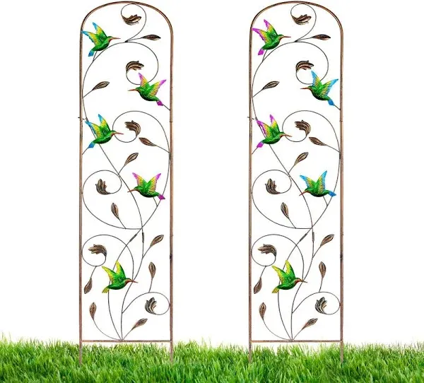 LEWIS&WAYNE 2 Pack Metal Garden Trellis with Colorful Hummingbird