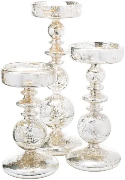 Richland Pillar Candle Holder Unique Mercury Bubble Set of 3