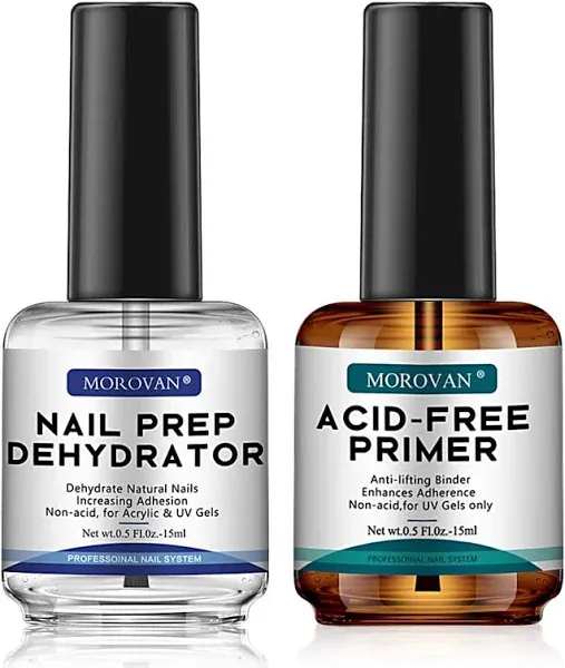 Morovan Professional Natural Nail Prep Dehydrate and Acid-Free Primer, Dehydrator for Acrylic and Gel Nail Polish