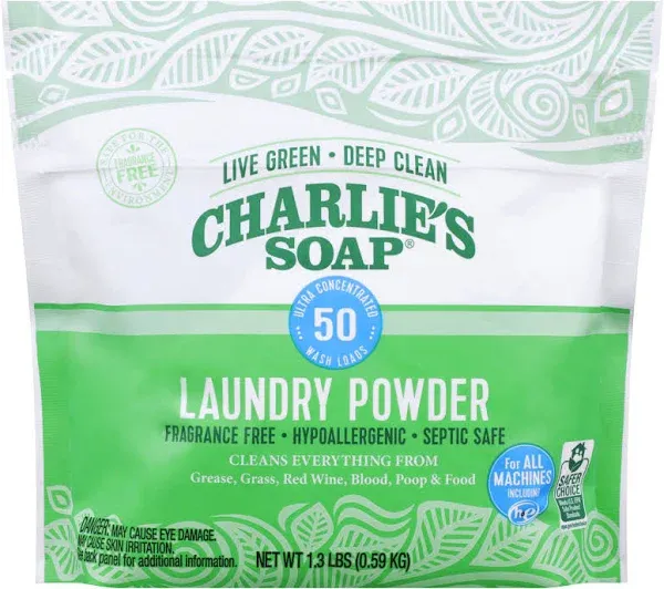 Charlie’s Soap Laundry Powder (100 Loads, 1 Pack) Fragrance Free Hypoallergenic Deep Cleaning Laundry Powder – Biodegradable Eco Friendly Sustainable Laundry Detergent