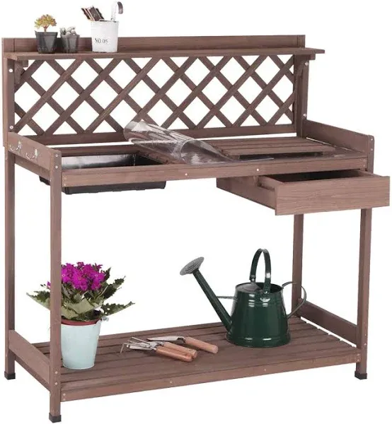 Aivituvin Potting Bench with PVC Layer, Outdoor Gardening Work Bench w