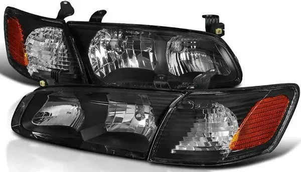 Fits 2000-2001 Toyota Camry Black Headlights+Cor<wbr/>ner Lamps Left+Right 00-01