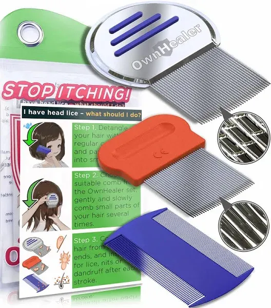 OWNHEALER Professional Lice Comb Kit - for Lice, Nits, and Dandruff Removal. Quick Results for Head Lice Treatment - Suitable for All Hair Types. Peine para piojos y liendres.