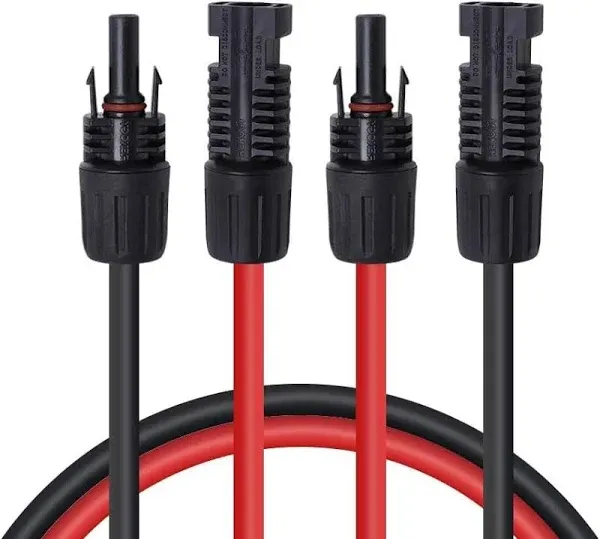 Renogy 20FT 12AWG Solar Panel Female and Male Connectors, Extension Cables-Pair, 1 Pair 20' 12 Gauge Red and Black