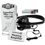 SuperEar Plus SE7500 Personal Sound Amplifier (PSAP), Pocket Sound Amplifier, Headphones & Discreet Earbuds w/Auto Shut Off & Case, On/Off Volume