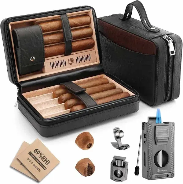 LIHTUN Cigar Humidor Travel Cigar Case Multifunctional 5-in-1 Cigar Lighter Set