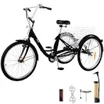 Adult Tricycle 20 inch Single Speed Size Adjustable Trike with Bell Brake System Cruiser Bicycles Large Size Basket for Recreation Shopping Exercise (Black 1 Speed)