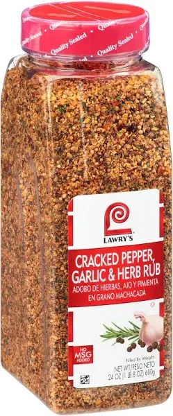 Lawry's Cracked Pepper, Garlic & Herb Rub, 24 oz - One 24 Ounce Container of Garlic Pepper Rub for a Peppery Spicy Flavor, Perfect Seasoning for Beef and Pork