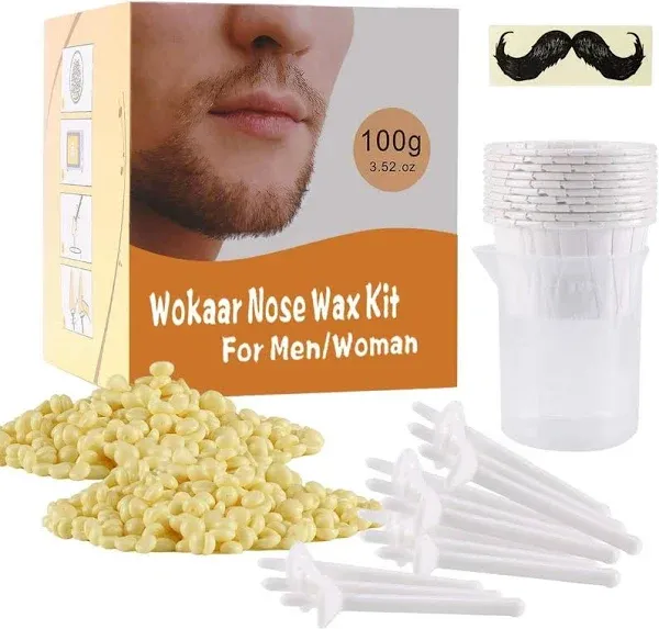 Nose Wax Kit, 100g Wax, 30 Applicators. Nose Ear Hair Instant Removal Kits from Wokaar.Nasal Waxing Kit for Men and Women