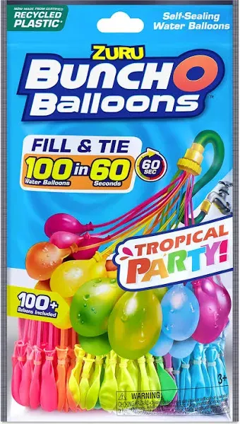 8) 100 packs Zuru Bunch O Balloons Tropical party 100 Water Balloons in 60 Sec