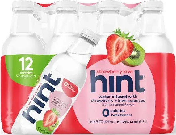 Hint Water Strawberry Kiwi Single Bottle, One 16 Ounce Bottle, Pure Water Infused with Strawberries & Kiwis, Zero Sugar, Zero Calories, Zero Sweeteners, Zero Preservatives, Zero Artificial Flavors