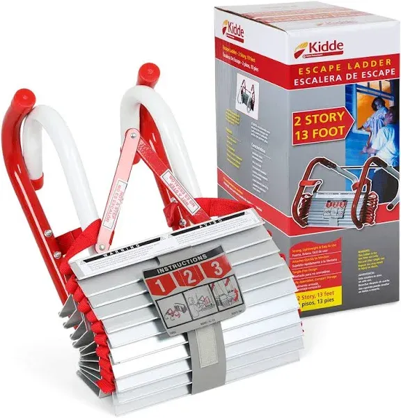 Kidde Fire Escape Ladder, 2-Story Rope Ladder, Extends to 13-Feet, Anti-Slip Rungs