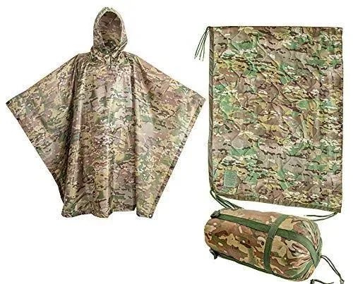 USGI Industries Military Style Poncho Multi Use Rip Stop Camouflage Rain Poncho