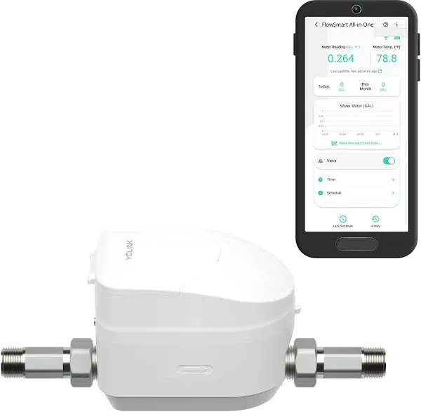 YoLink FlowSmart All-in-One Smart Water Management System: 1" Ultrasonic Water Meter with Automated Valve Control, Real-Time Leak Detection, App-Enabled, 10-Year Battery Life, Include YoLink Hub