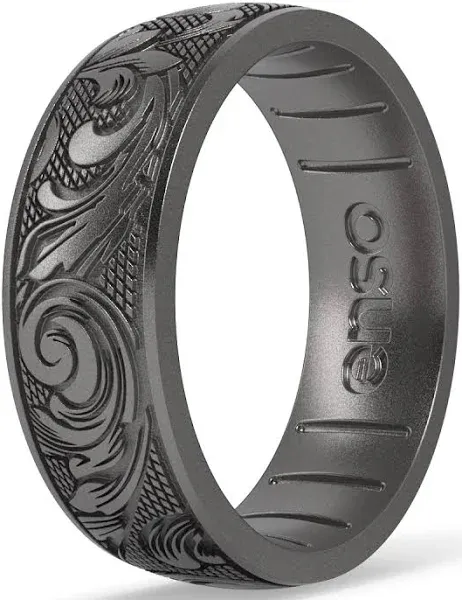 Enso Rings Etched Signature Silicone Rings | Flourish - Platinum | Size 10