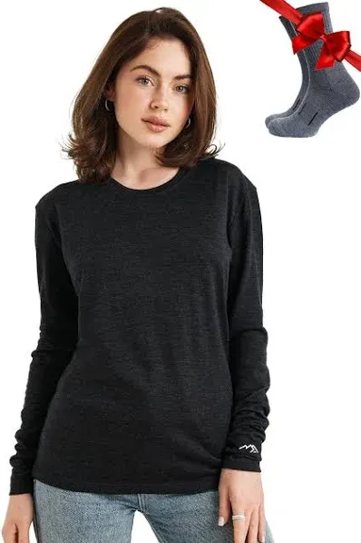 Merino.tech Merino Wool Base Layer Women 100% Merino Wool Midweight, Lightweight Long Sleeve Thermal Shirt + Wool Socks