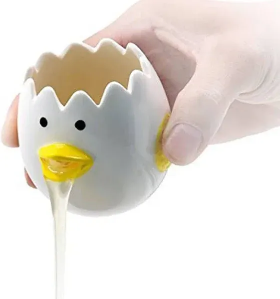 LuoCoCo Cute Egg Separator, Ceramics Vomiting Chicken Egg Yolk White Separator, Practical Household Small Egg Filter Splitter, Kitchen Gadget Baking Assistant Tool, Dishwasher Safe (Yellow)