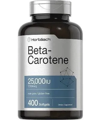 Beta Carotene 25000 iu Softgels | 7,500 mcg | 400 Count | Non-GMO | by Horbaach