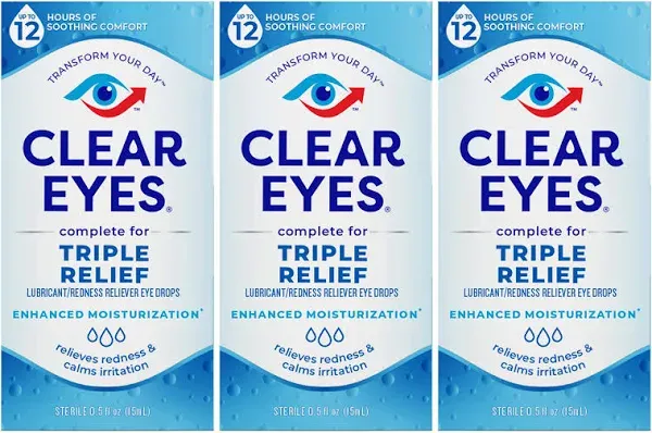 Clear Eyes Triple Action Relief Eye Drops - 0.5 oz dropper