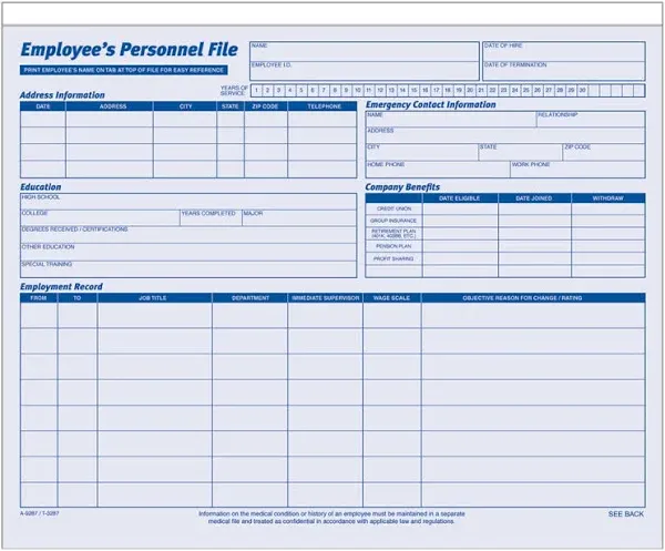 Adams Employee's Personnel File Folder