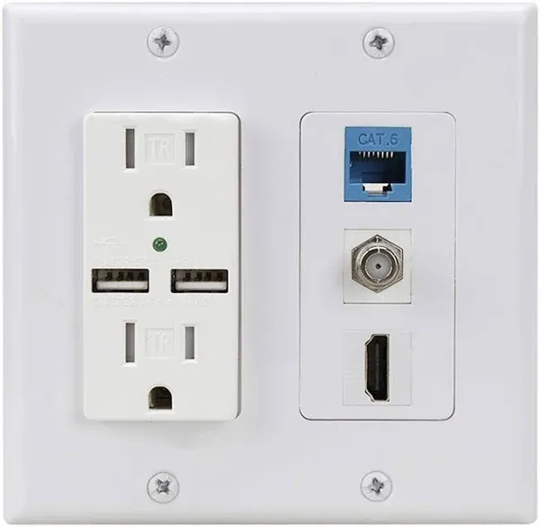 Hdmi Usb Outlet Charger Wall Plate2 Power Outlet 15a With Dual 2.1a Usb Charger 