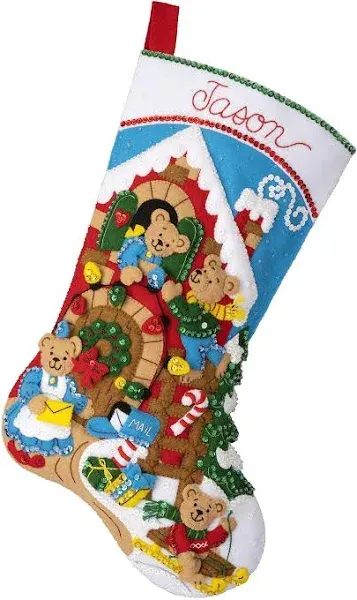 Bucilla Bear-y Merry Christmas Felt Applique 18&#034; Stocking Making Kit Perfect ...