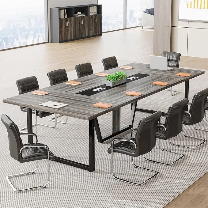 Tribesigns 8FT Conference Table, 94.49 L x 47.24 W x 29.53 H Inches Large Meeting Table/Podcast Table for 10 People, Business Style Wooden Training Table with Strong Metal Frame for Office Conference