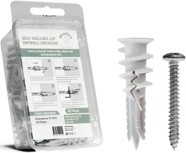 Mortice and Tenon Premium Splitting Self-Drilling Drywall Anchors and Screws Kit