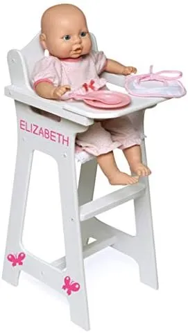 White Doll High Chair with Plate, Bib, and Spoon