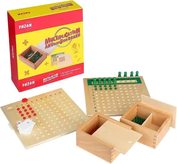 YHZAN Montessori Math Material Multiplication and Division Board Game Bead Boxed Arithmatics Wooden Math Manipulatives for Homeschool Classroom Kids Educational Toy